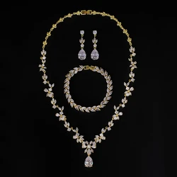 Ekopdee Gorgeous New Luxury Shiny Cubic Zirconia Teardrop Necklace Earrings Bracelet Jewelry Sets For Wedding Women Jewellery