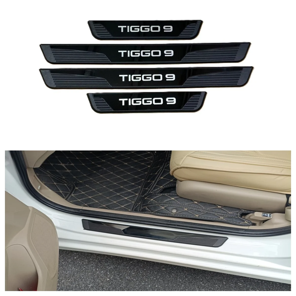 For Chery Tiggo 9 2027 2026-2023 Car Door Sill Protector Trim Sticker ABS Stainless Steel Interior Mouldings Auto Part Accessory