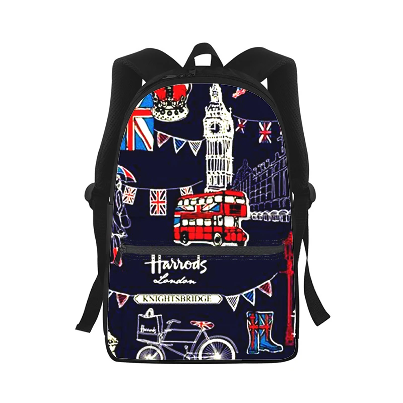 Cartoon 3D Print Backpack for Kids, School Bag, Travel Shoulder Bag, Inglaterra I Love London, homens e mulheres, estudante, moda