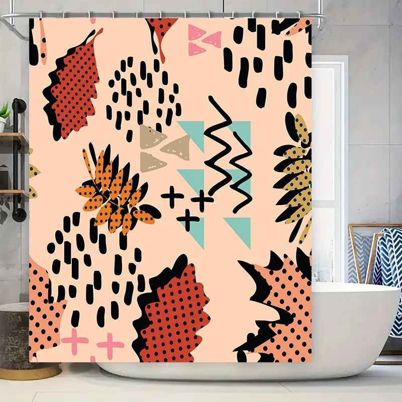

Abstract Bathroom Decor Shower Curtain Modern Pattern Orange Black Red Print for Home Bath Decoration (180x180cm)