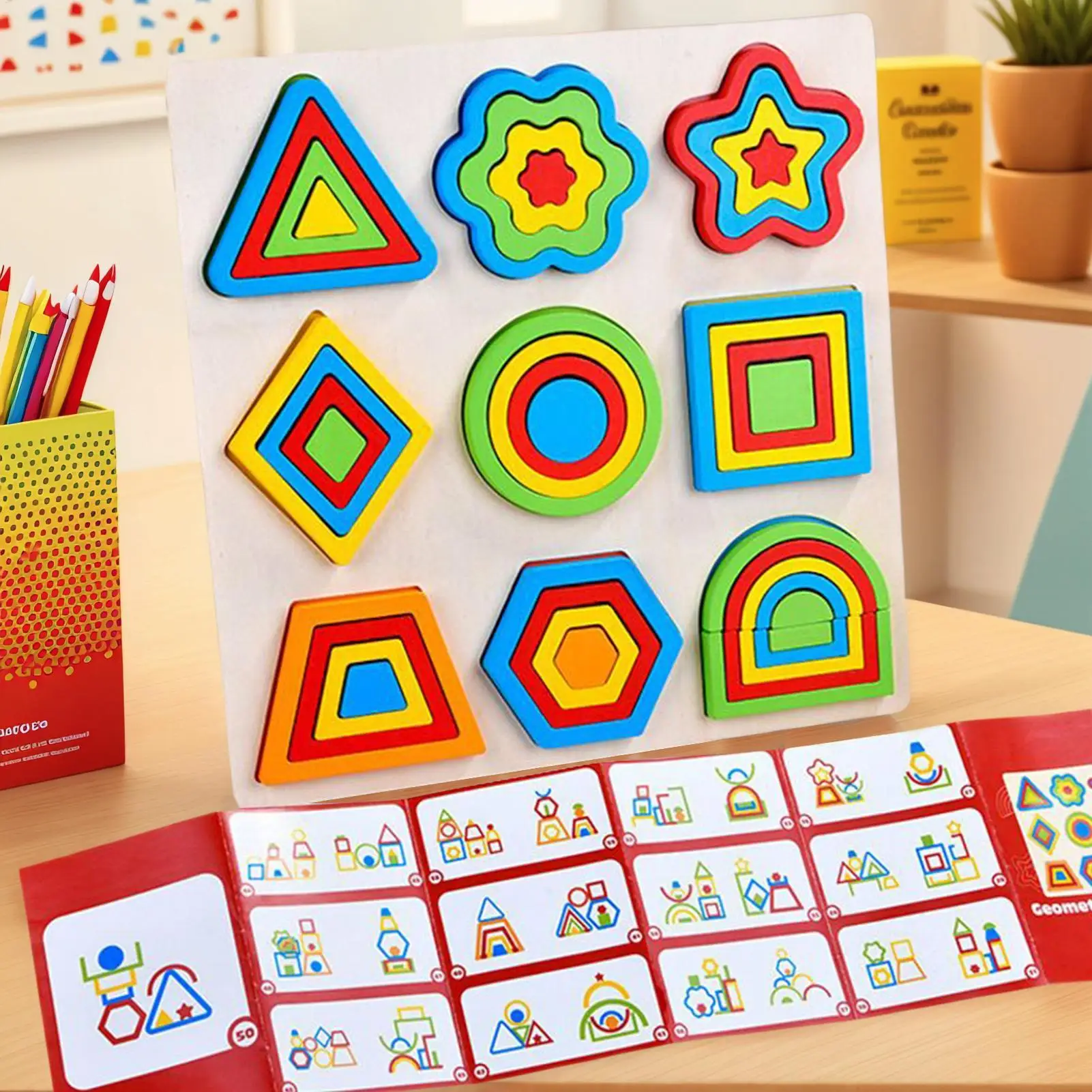 ألغاز الأشكال للأطفال، ألغاز فرز الأشكال الخشبية، ألعاب الأنشطة الهندسية لتطوير التعلم والتعليم في مرحلة ما قبل المدرسة