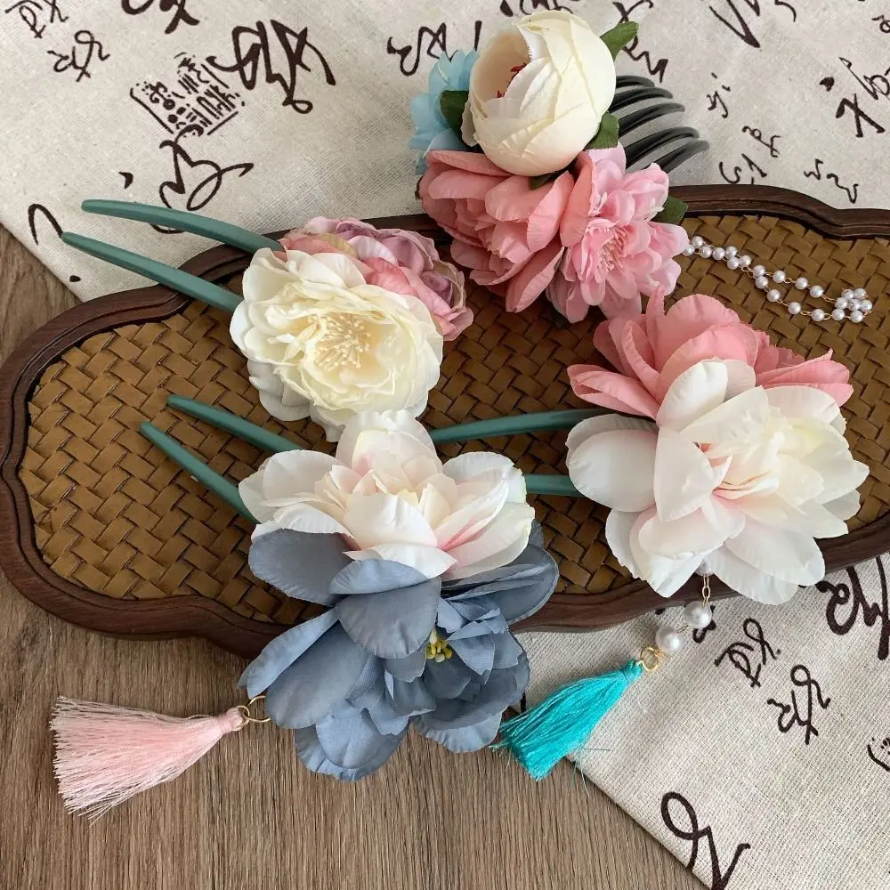 

Cute Simulated Flowers U Shape Hair Stick Tassel Pearl Hanfu Hairpin Chinese Style Hair Comb Flower Hair Clip for Women