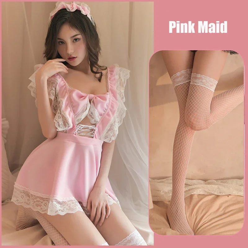 JIMIKO sexy maid outfit lingerie pink blue backless maid dress cosplay costumes Women Servant Lolita Erotic Uniform Babydoll New