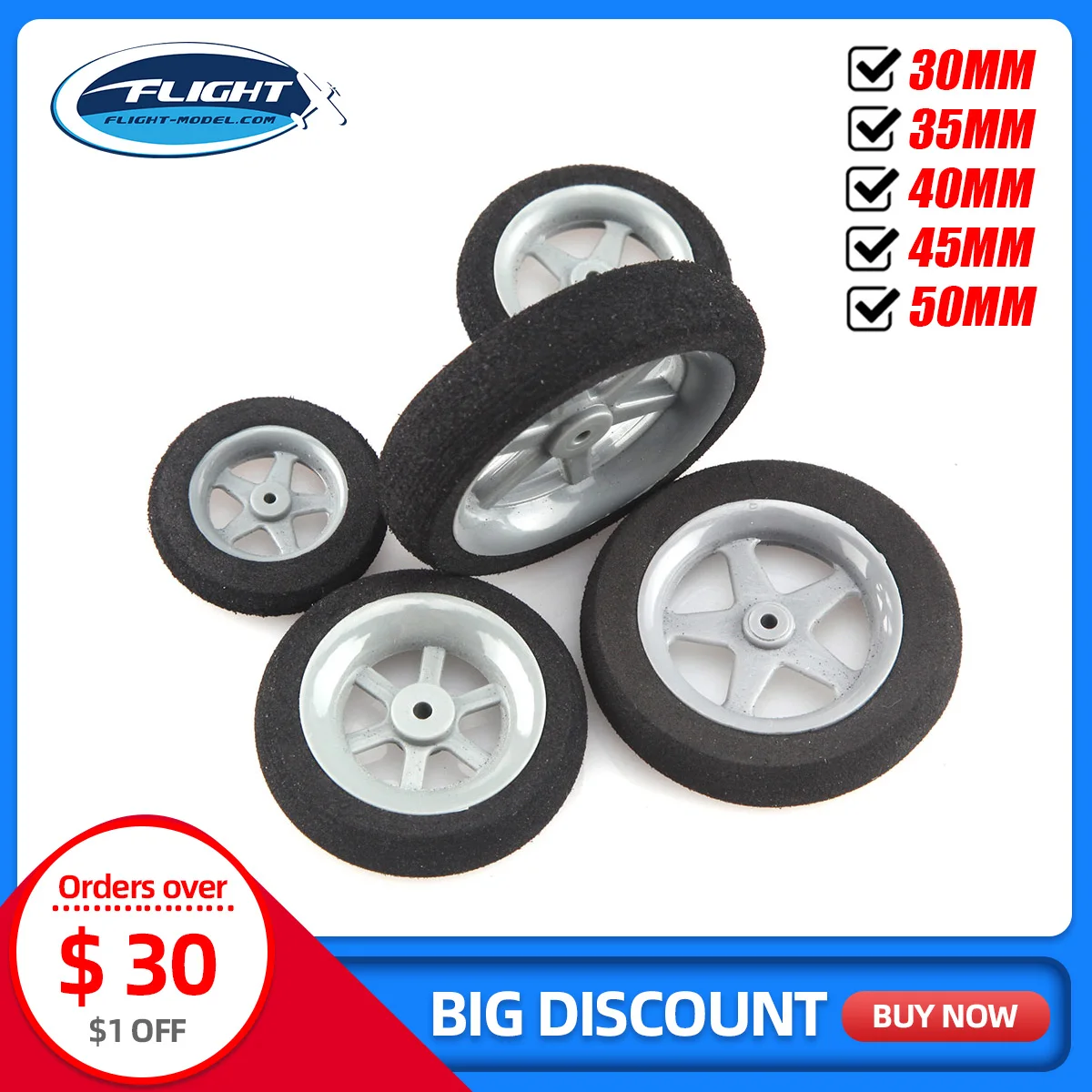 

1 Pair of Super Light Foam Sponge Wheels 30mm 35mm 40mm 45mm 50mm For RC Airplane Model Replacement Parts