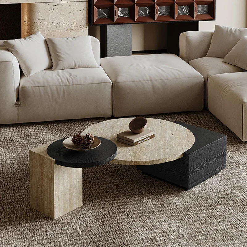 Tunnel Stone Size Round Coffee Table Wabi-Sabi Light Luxury Creative Side Table Combination Living Room Mesas De Cafe New