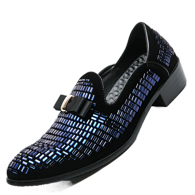 

2025 Men Evening Formal Dress Rhinestone Shoes Loafers Casual Prom Wedding Party Leather Slip on Shoes Silver Zapatillas Male