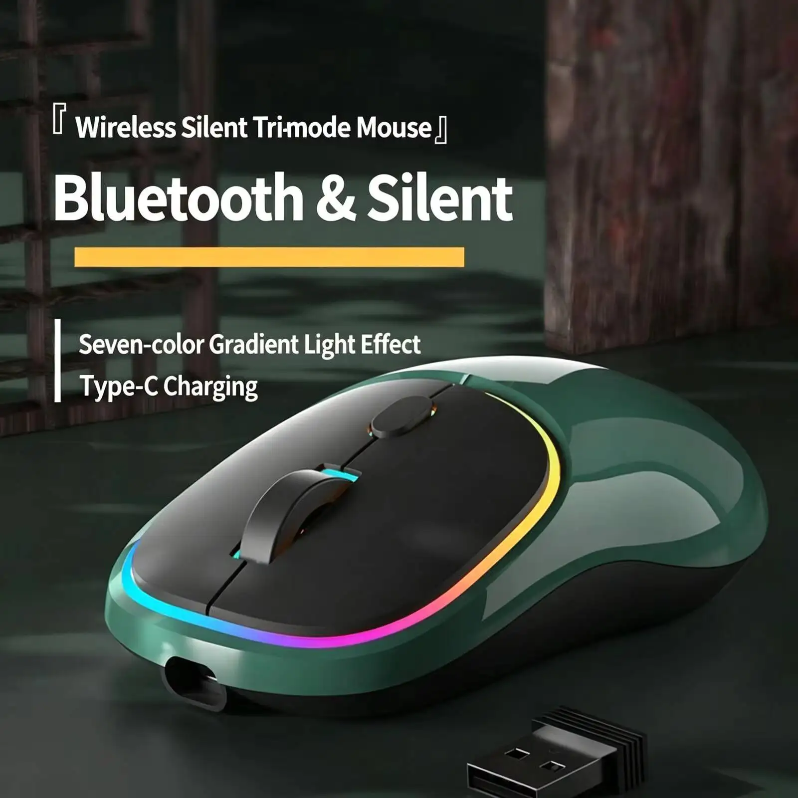 

New Rechargeable Wireless Bluetooth Mouse, 2.4G Dual Mode Silent Click Ergonomic Mice Fade Lighting Mouse for Laptop PC Office
