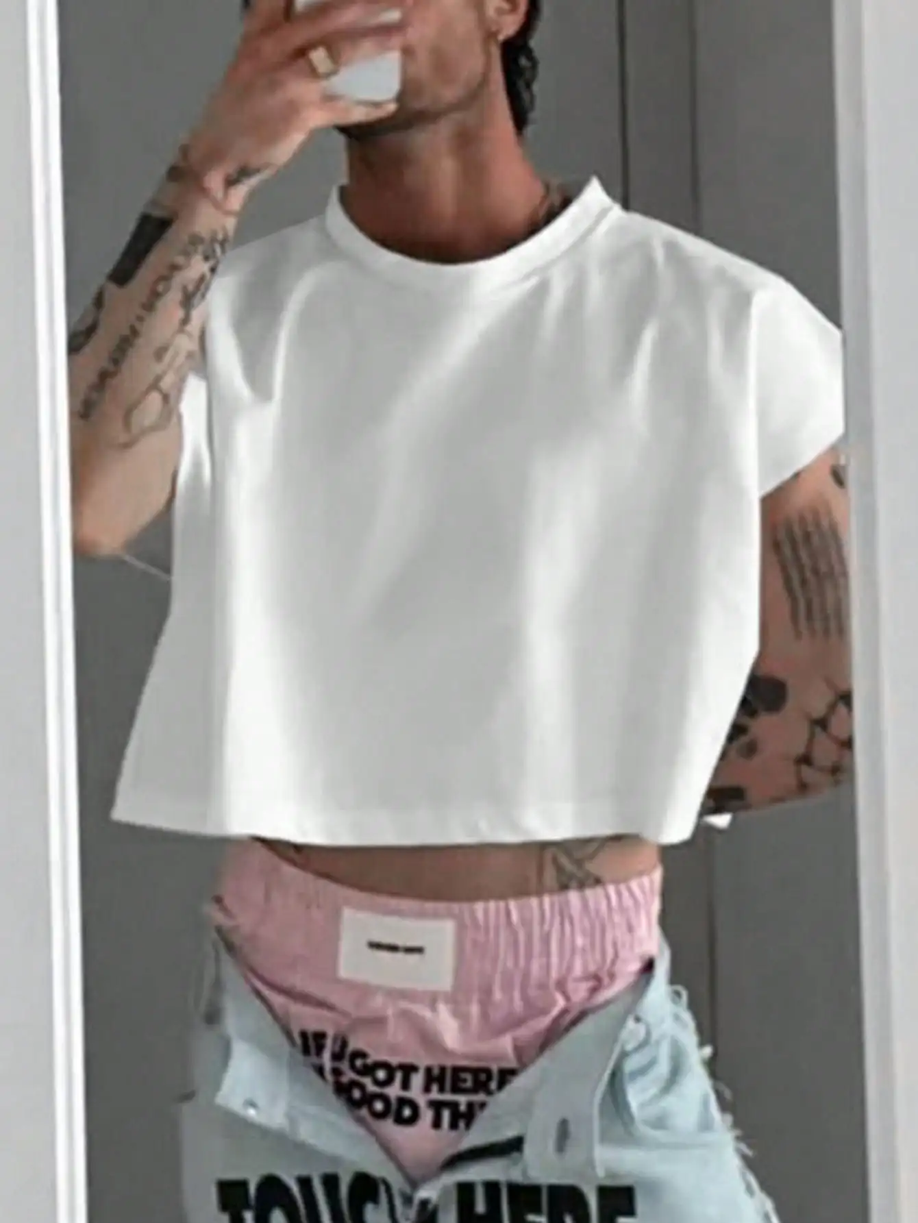 Camiseta Blanca Corta de Manga Corta para Hombre, Corte Holgado Informal para Uso Diario