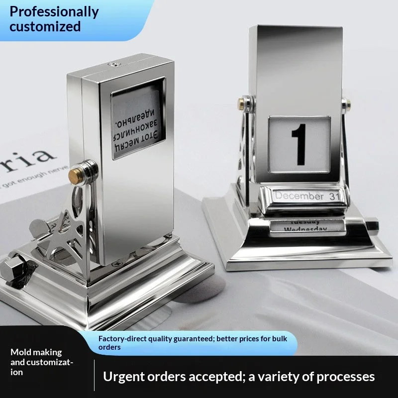 Perpetual Calendar Vintage Flip Desk Calendar Silver Metal Desktop Home Decor Gift for Office Desk Home Decoration