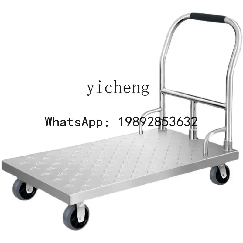 A1 stainless steel hand push flat plate handling push truck universal wheel trolley to pull goods silent