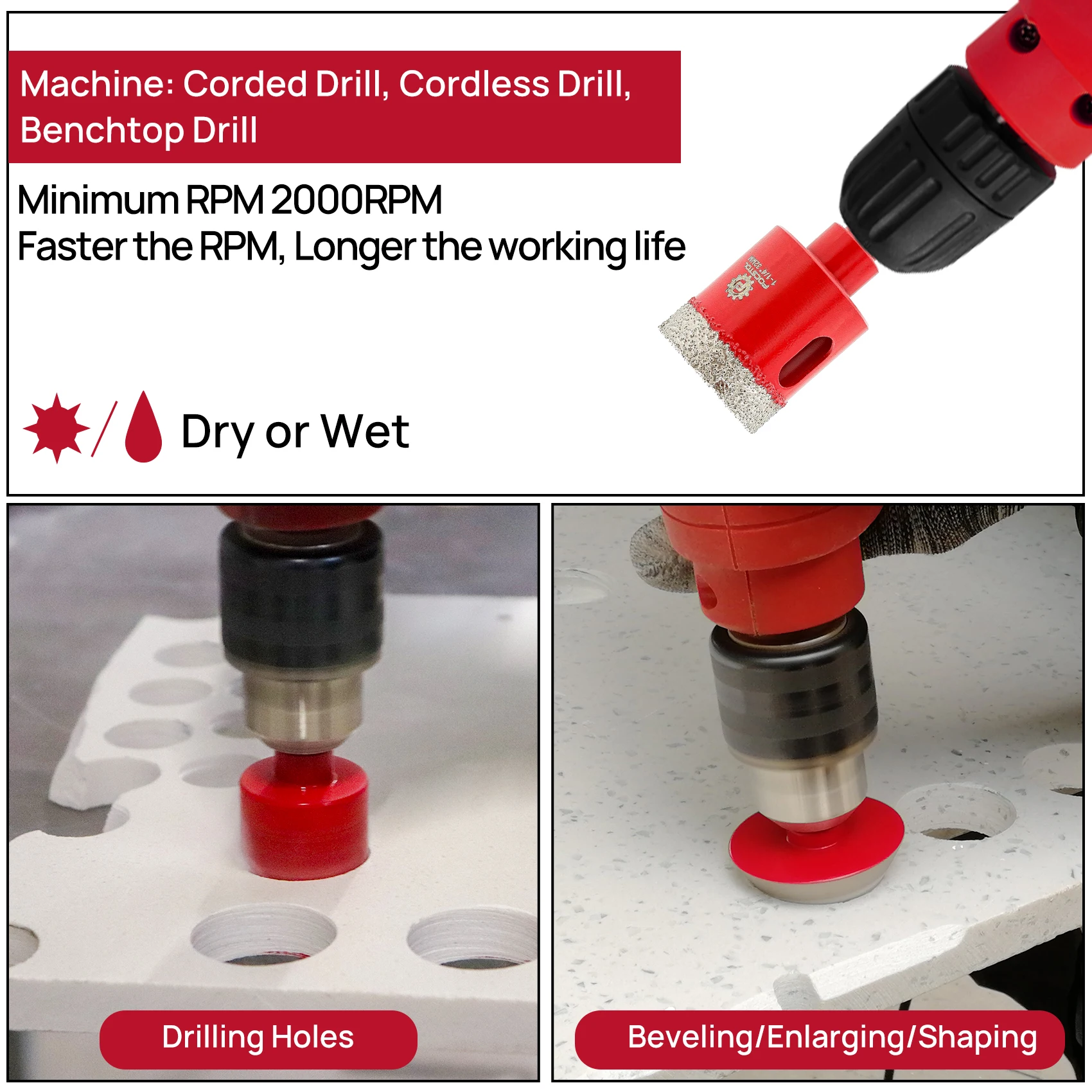 FOCSTOL 10pcs Diamond Tile Drill Bit Set 6/8/10/20/25/28/32/35/50mm Triangular Shank for Porcelain Tile Ceramic Granite Marble