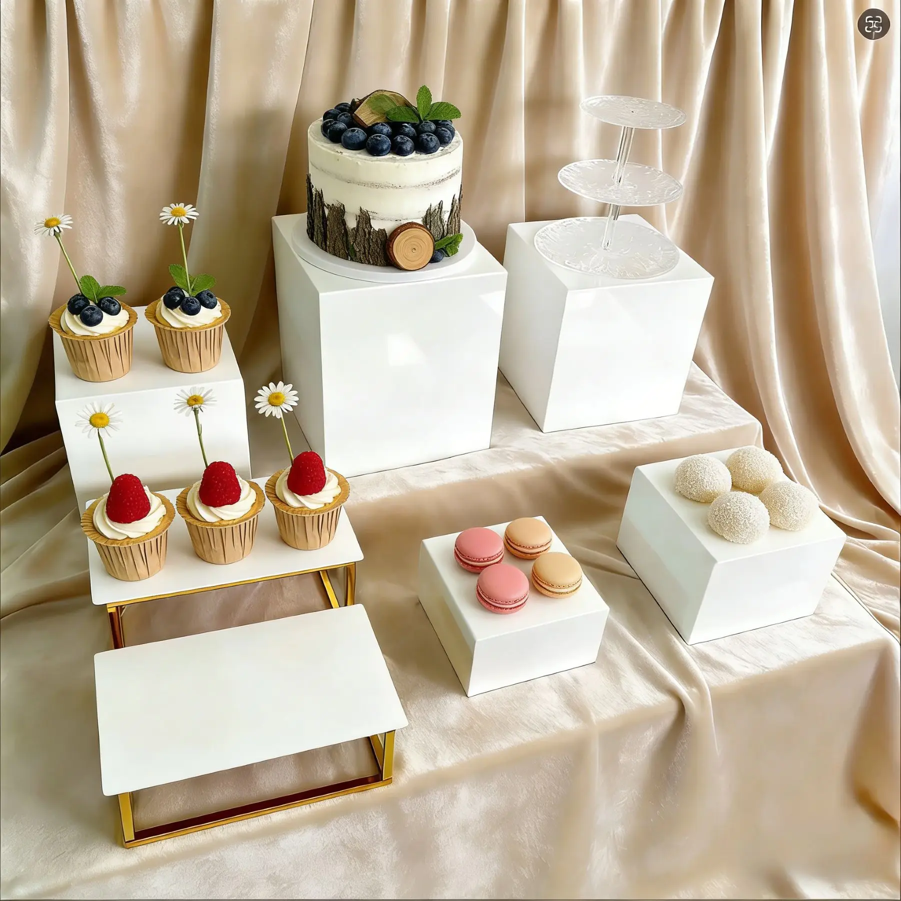

Acrylic Display Box Cube Riser Stand Large Size Buffet Dessert Cake Cookie Food Cosmetic Gift Catering Display 8Pcs