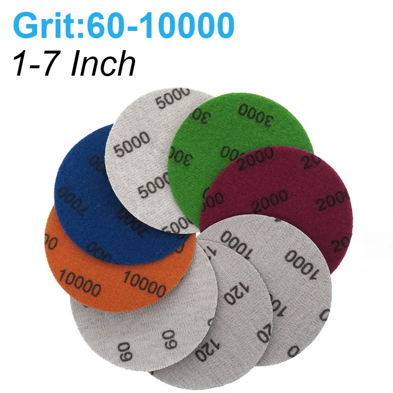 50Pcs Wet/Dry Sandpaper 1-7 Inch 25-177MM Hook And Loop Silicon Carbide 60-10000 Grits Waterproof Sanding Disc