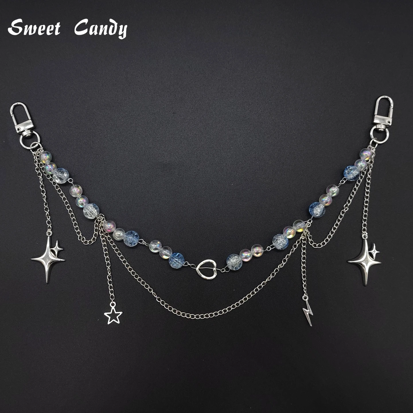 Catena Regolabile Staccabile per Borsa ITA, Ciondolo a Stella e Cuore con Doppia Catena, Catena Decorativa Fai-da-te per Borsa, Charm per Borsa, Catena da Vita alla Moda