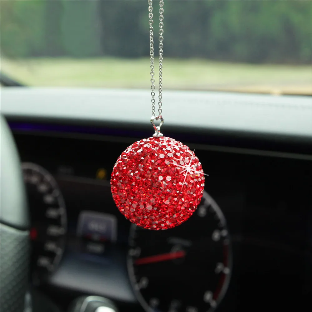 Bling Crystal Full Diamond Round Ball Car Pendant Creative Auto Decoration Car Rearview Mirror Ornament Hanging With Gift Box