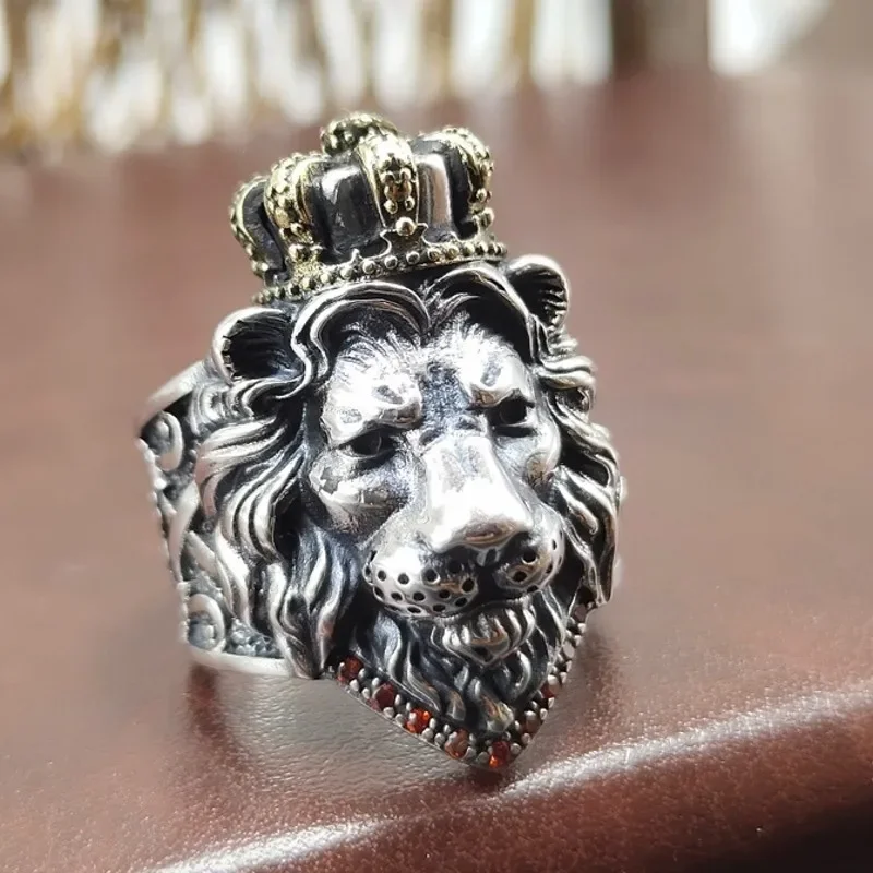 

Bestlybuy 2024 Fashion Real S925 Silver Domineering Lion Cross Opening Adjustment Personality Man Ring