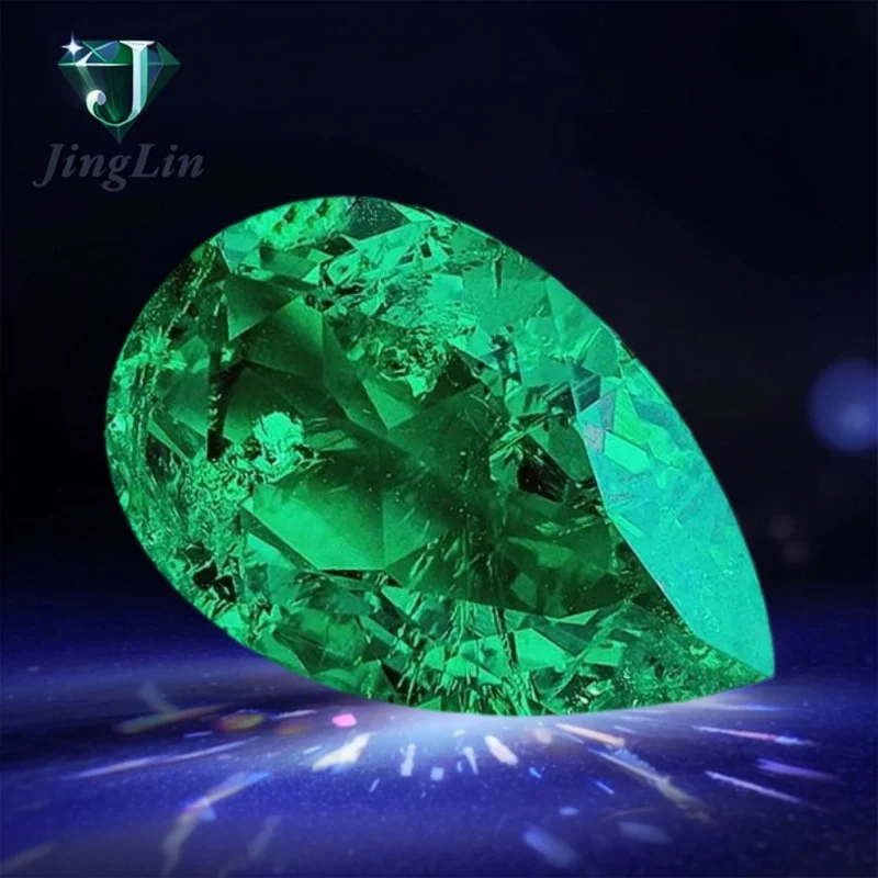 

5A 3EX Pear Cut Loose Big Size Hydrothermal Panjshir Emerald Same Component As Natural Emerald
