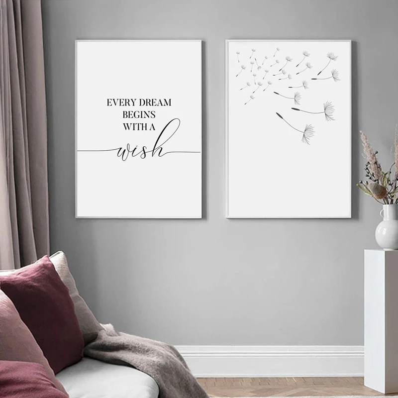 Dandelion Wall Art Canvas Painting Make Wish Dandelion Poster Prints Nordic Style Minimalist Living Room Bedroom Nursery Decor