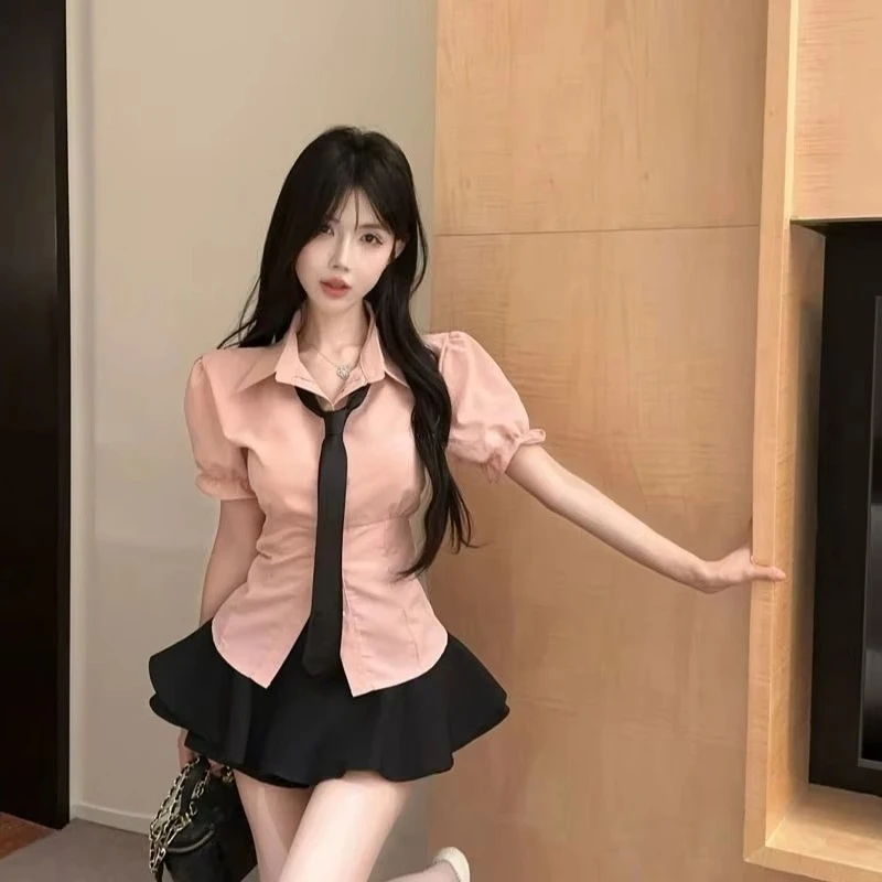 2026 Girls' School Jk Uniform Suit Women's Black Short Skirts Jk Uniform Set Women's Short Sleeved Shirt Tie Skirts 3-piece Set