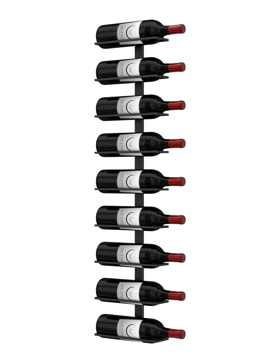 Ultra Wine Racks Max Reveal Wall Mounted Wine Rack – Black Metal Wall Rails, 3 ft (9 Bottles)