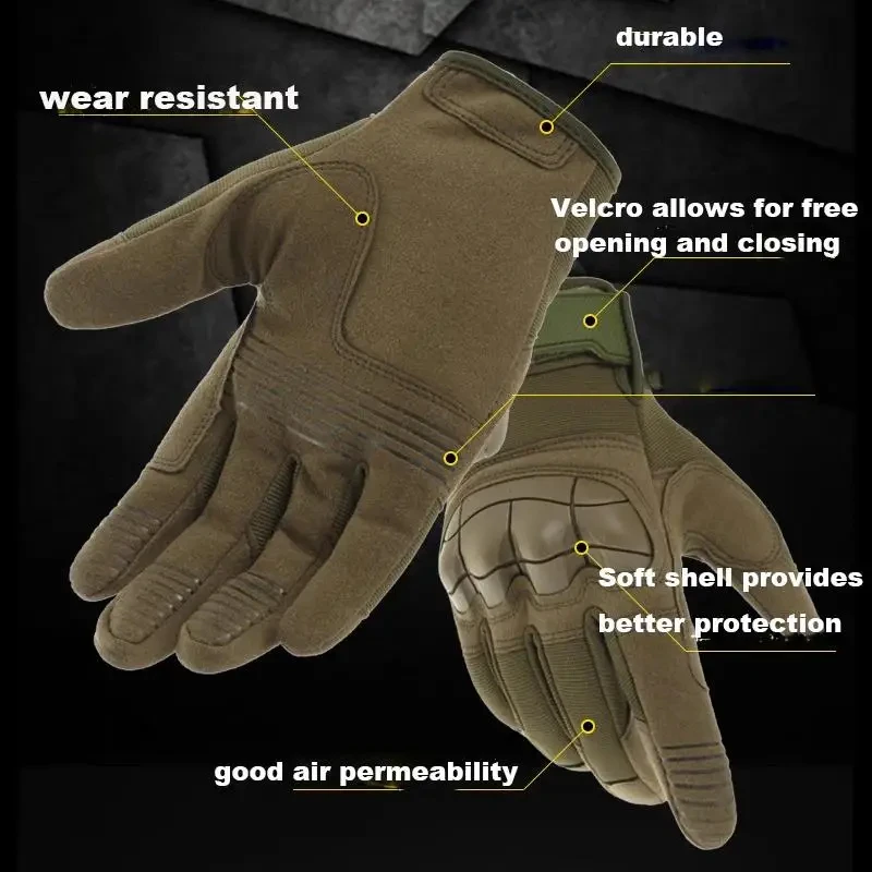 Tactical Gloves for Men\'s Outdoor Mountaineering and Cycling Anti Slip Wear-resistant Comfortable All Finger Soft Shell Gloves