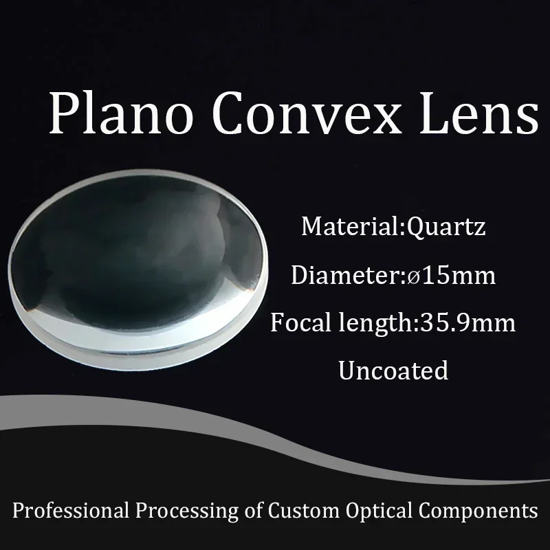 

15mm Diameter JGS1 Quartz Plano-Convex Single Convex Lens with 35.9mm Focal Length, Transparent Brackets