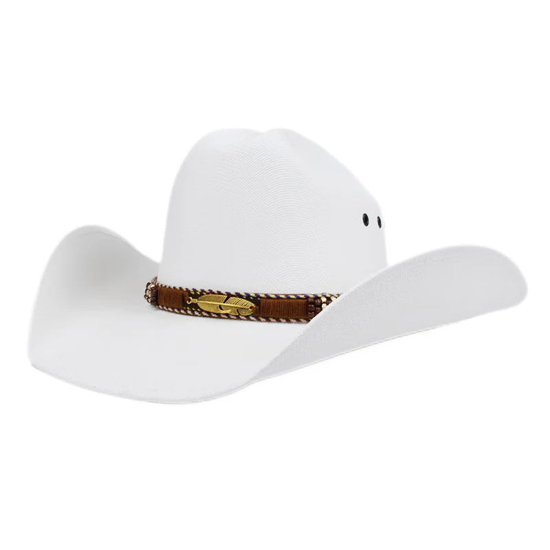 Women Men Retro Leaf Leather Belt Yellowstone Beach American Western Wide Brim Cowboy & Cowgirl Sun Hat Pinch Front   57-61cm