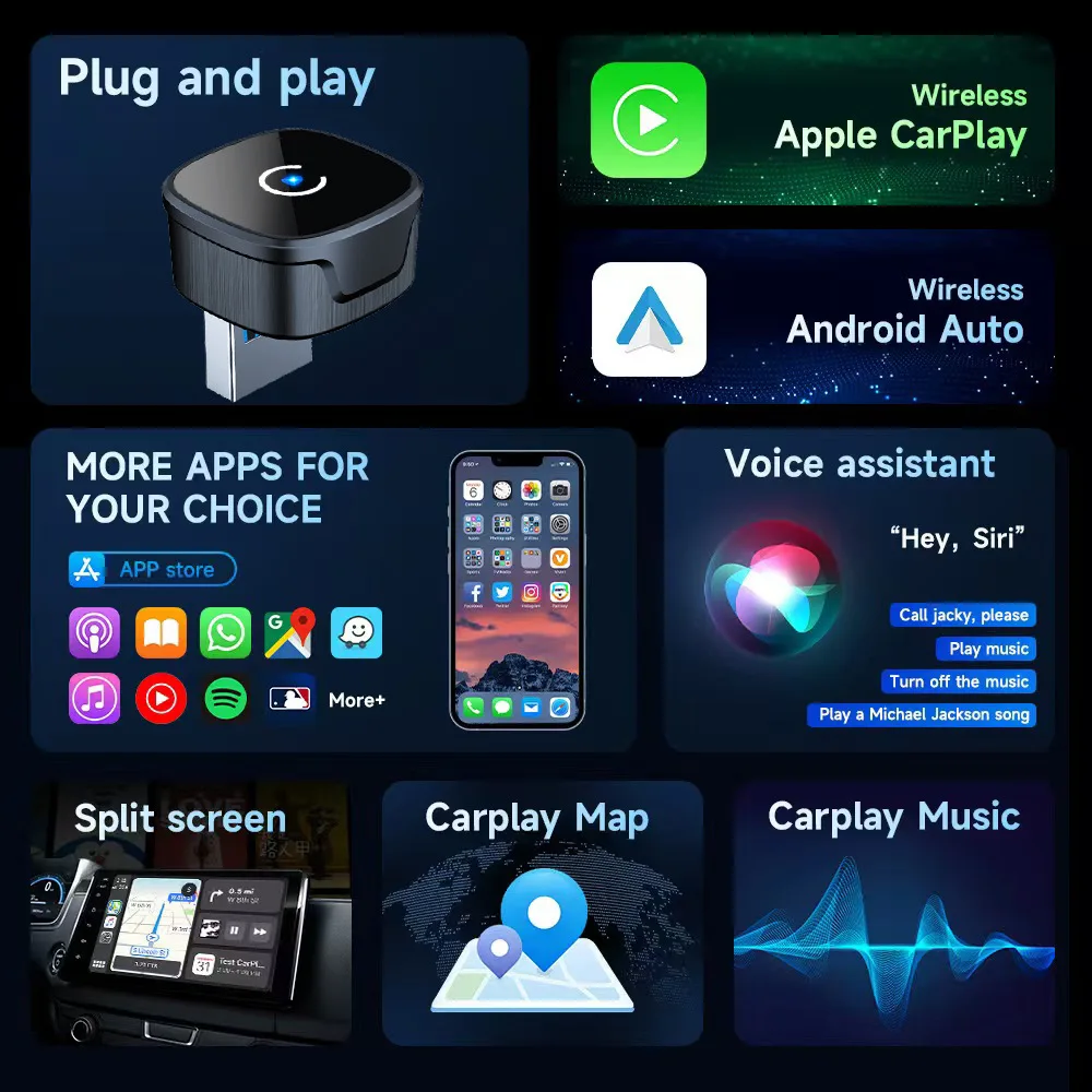 لاسلكي CarPlay أندرويد محول السيارات USB نوع-c دونغل الذكية صندوق صغير التوصيل والتشغيل العالمي لشركة فولكس فاجن تويوتا نيسان هوندا فورد بنز