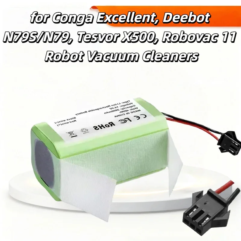 

14.4V Battery 2600mAh – Rechargeable Li-ion, for Conga Excellent, Deebot N79S/N79, Tesvor X500, Robovac 11, Durable Accessory