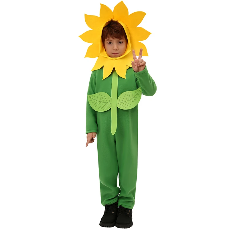 Halloween Sunflowers Cosplay Costume para crianças, roupas de desempenho para crianças, festa de aniversário, planta, meninas, meninos