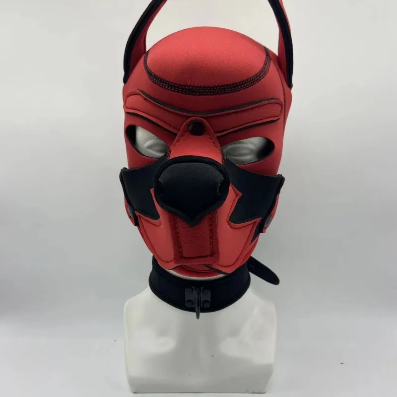 New Fashion Puppy Cosplay Costumes with Black Red Detachable Full Head Hood Mask for Fetish BDSM Bondage Crawling Sex Toys