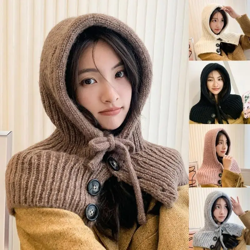 النساء الفتيات اليدوية محبوك القبعات مقنعين الشتاء الرقبة حماية قبعات الأزياء Y2K اكسسوارات الدفء أغطية الرأس لركوب الدراجات في #1