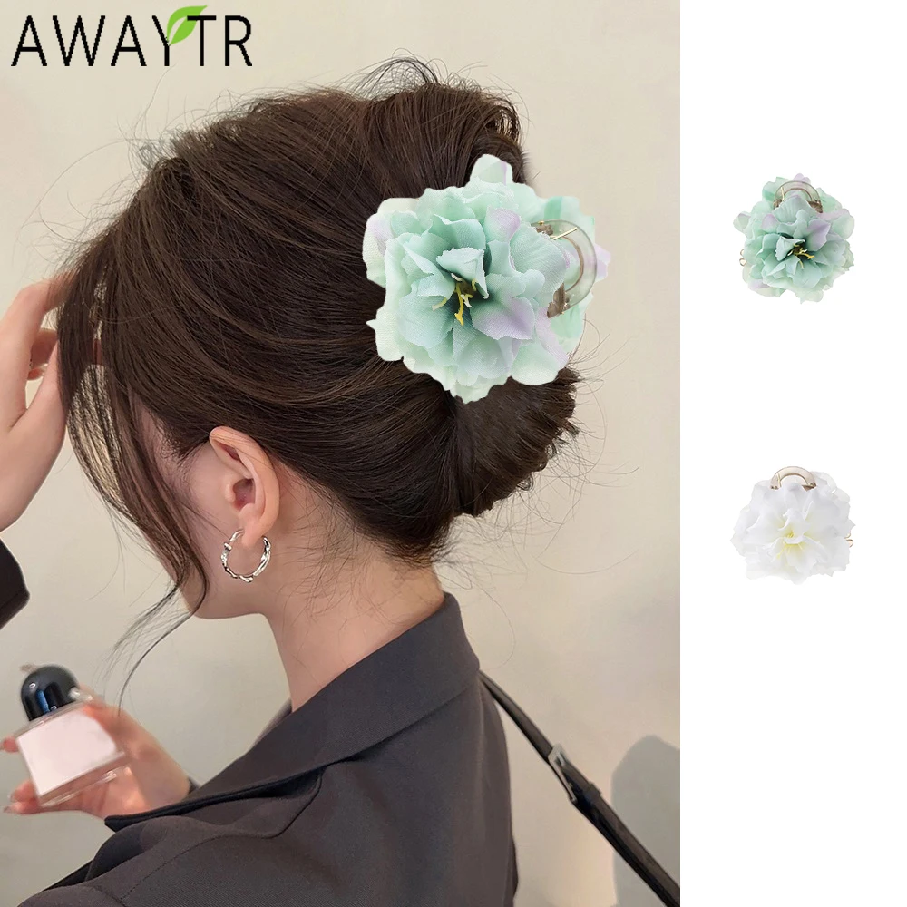 AWAYTR Mannual Peony Hair Claws Artificial Flowers Hair Clips Crab For Women Girl Gift Hair Accessories Valentine Headwear