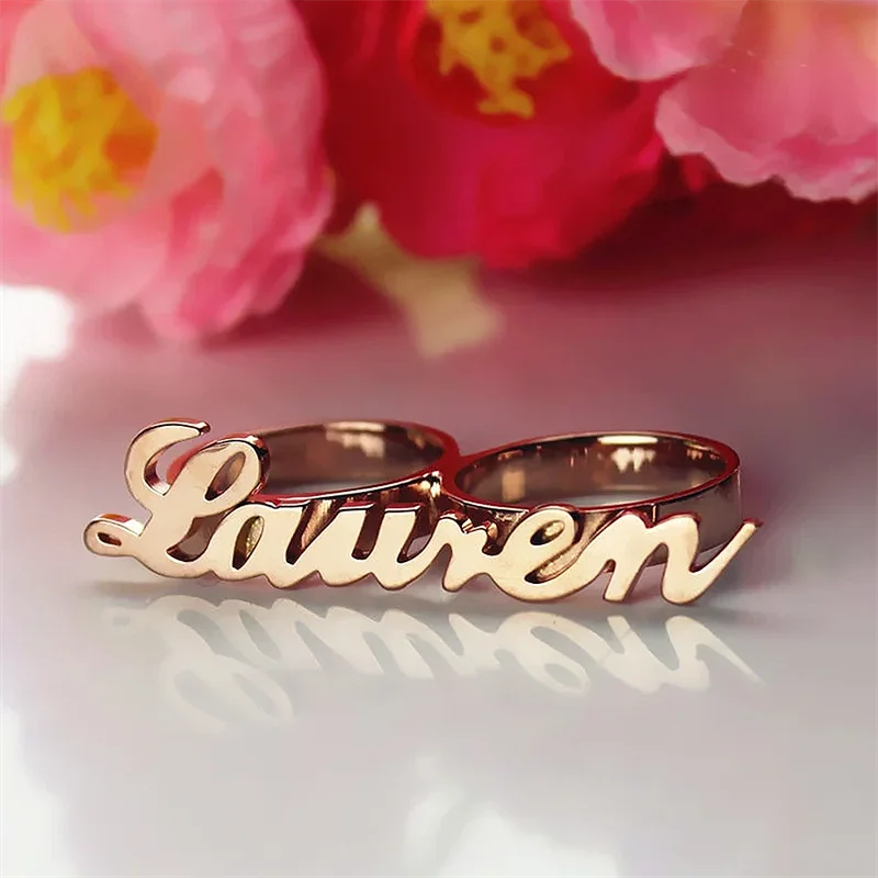 New Fashion Customize Name Double Layer Rings Women Men Stainless Steel Jewelry Ring Charming Jewelry Valentine's Day Present