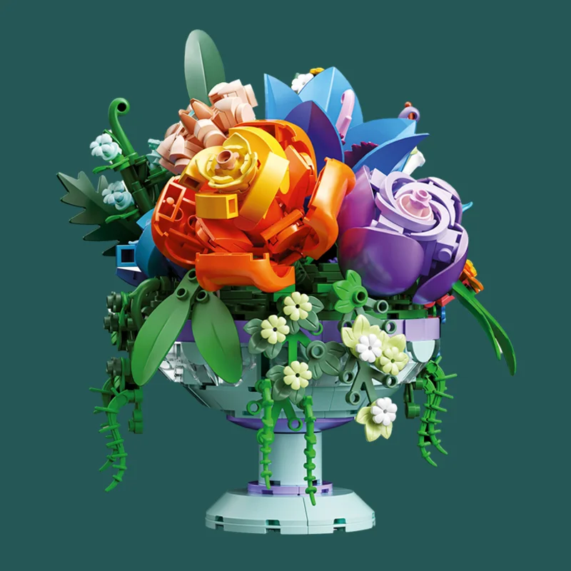 

Building Blocks Botanicals Sets Baroque Flower Arrangement Home Decorative Rose Peony Plant Model for Adults Toys Christmas Gift