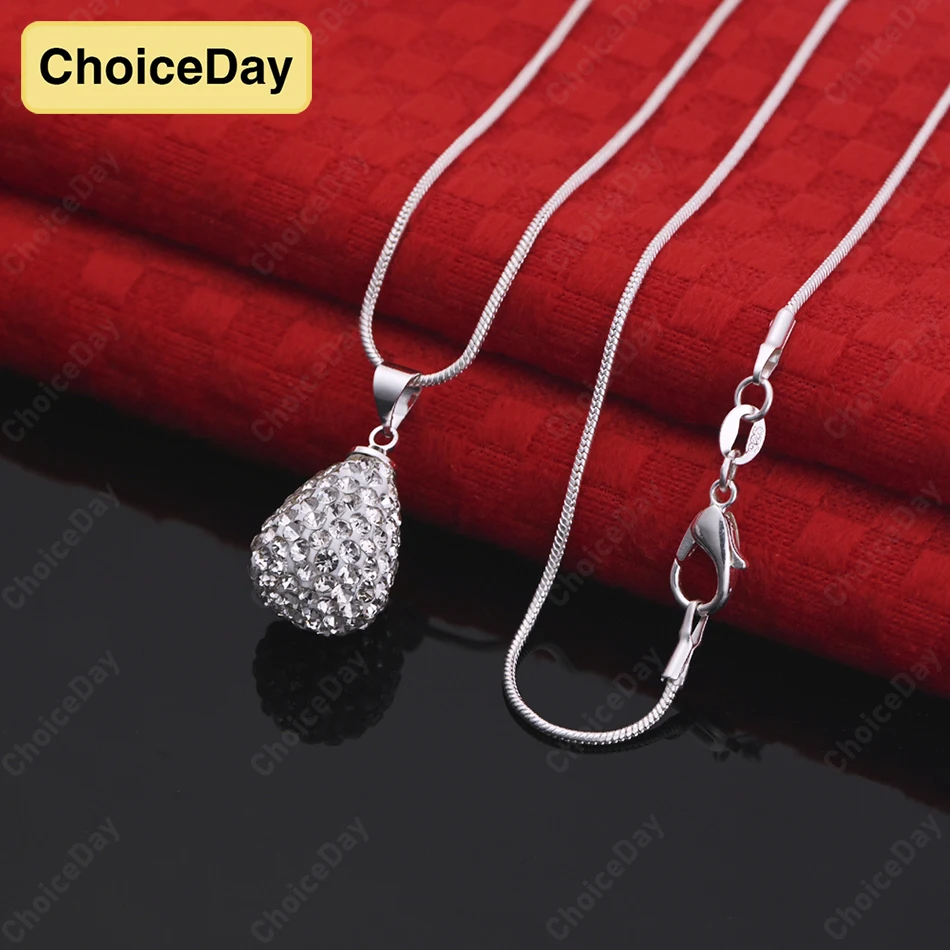 

ChoiceDay Fashion 925 Sterling Silver Exquisite Teardrop Zircon Pendant Necklace Women Gift Wedding Accessories