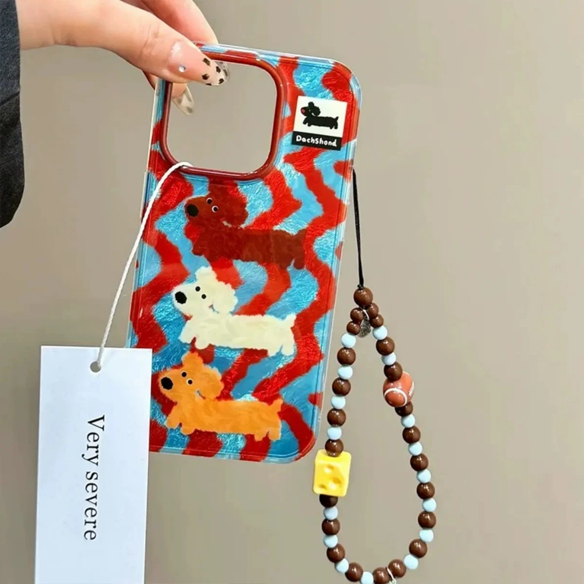 Cartoon Striped Sausage Dog With Chain Suitable For IPhone 16 Promax Phone Case Apple 15 Pro New Model