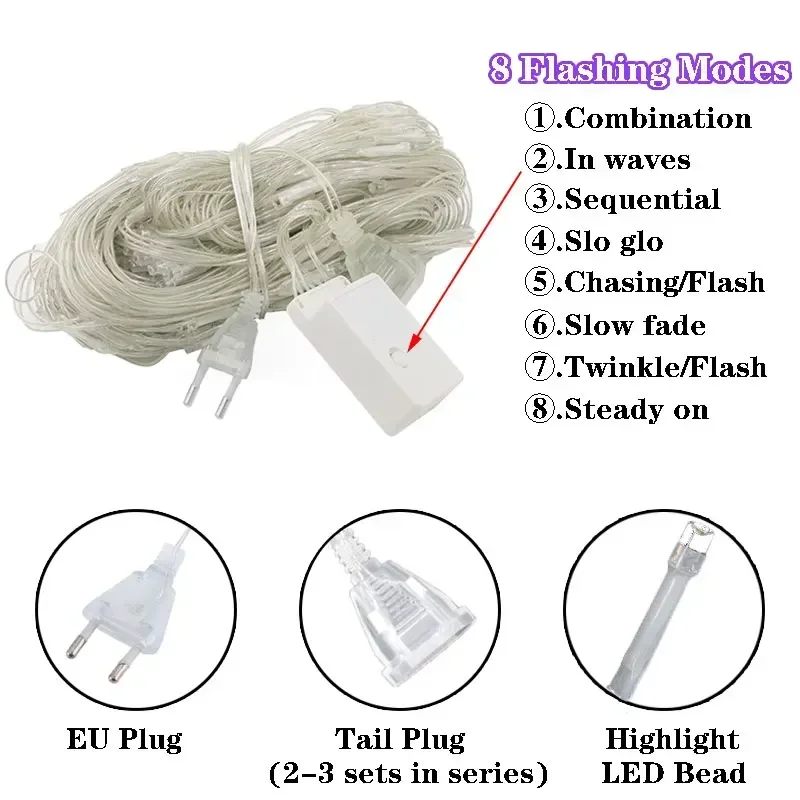 حديقة الجدار غرفة في الهواء الطلق ستارة للديكور شبكة LED الجنية أضواء سلسلة عيد الميلاد الزفاف جارلاند لغرفة النوم الاتحاد الأوروبي التوصيل 220 فولت