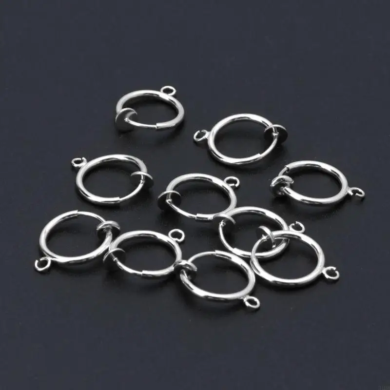 

31BB 10Pcs Round Brass Clip-on Hoop Earrings for Non-Pierced Ear DIY Earring Making Accessary Creation Girl Gift Earring Hoop