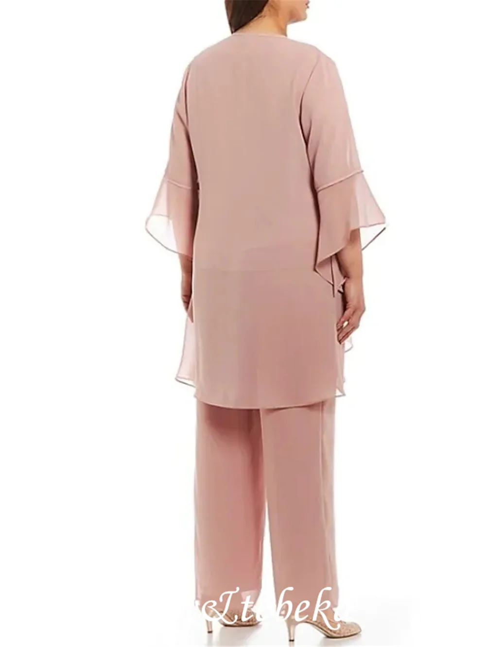 Zweiteiliger Overall Mutter der Braut Kleid plus Größe elegante Juwelen hals boden lange Chiffon-Spitze mit Applikationen