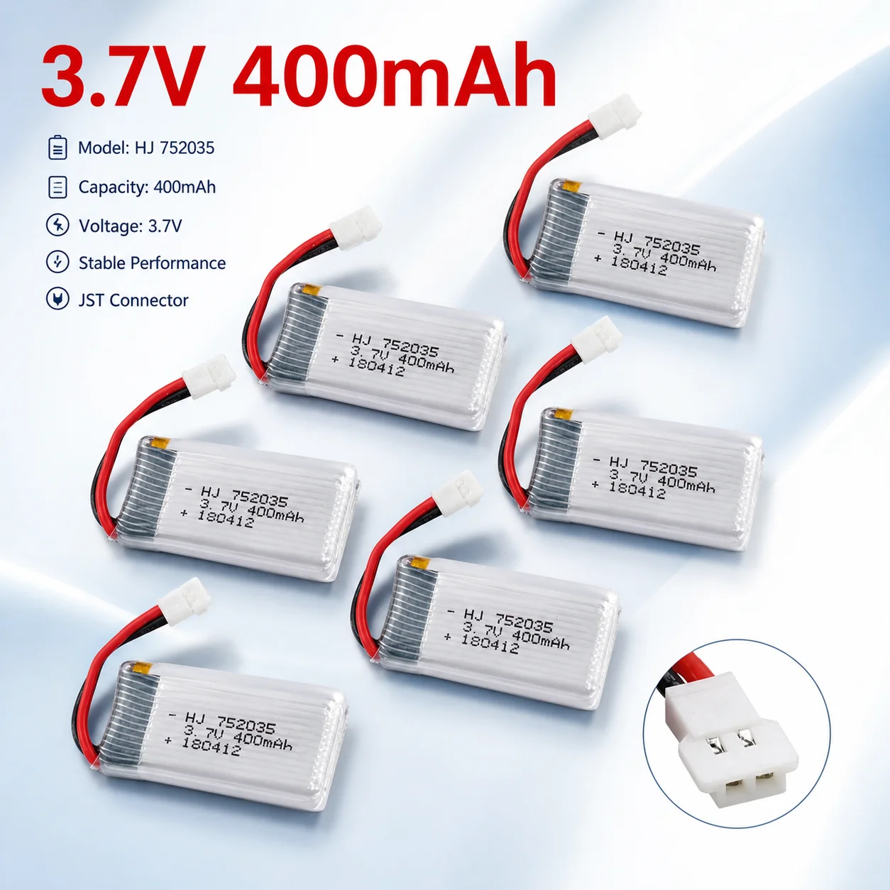 Rechargeable 3.7V 400mAh 30C LiPo Battery Replacement for X4 H107 H31 KY101 E33C E33 U818A V252 H6C Mini RC Quadcopter Drone