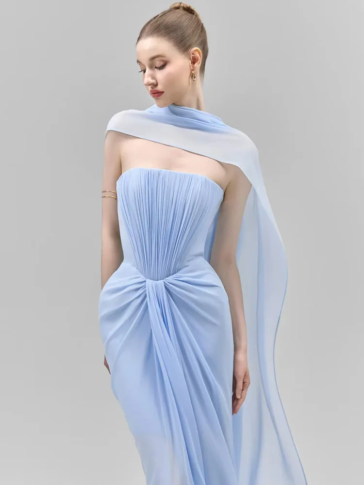 

Элегантное женское вечернее платье из шифона без рукавов с плиссировкой, без бретелек, с драпировкой, приталенное, длинное, роскошное, для особых случаев