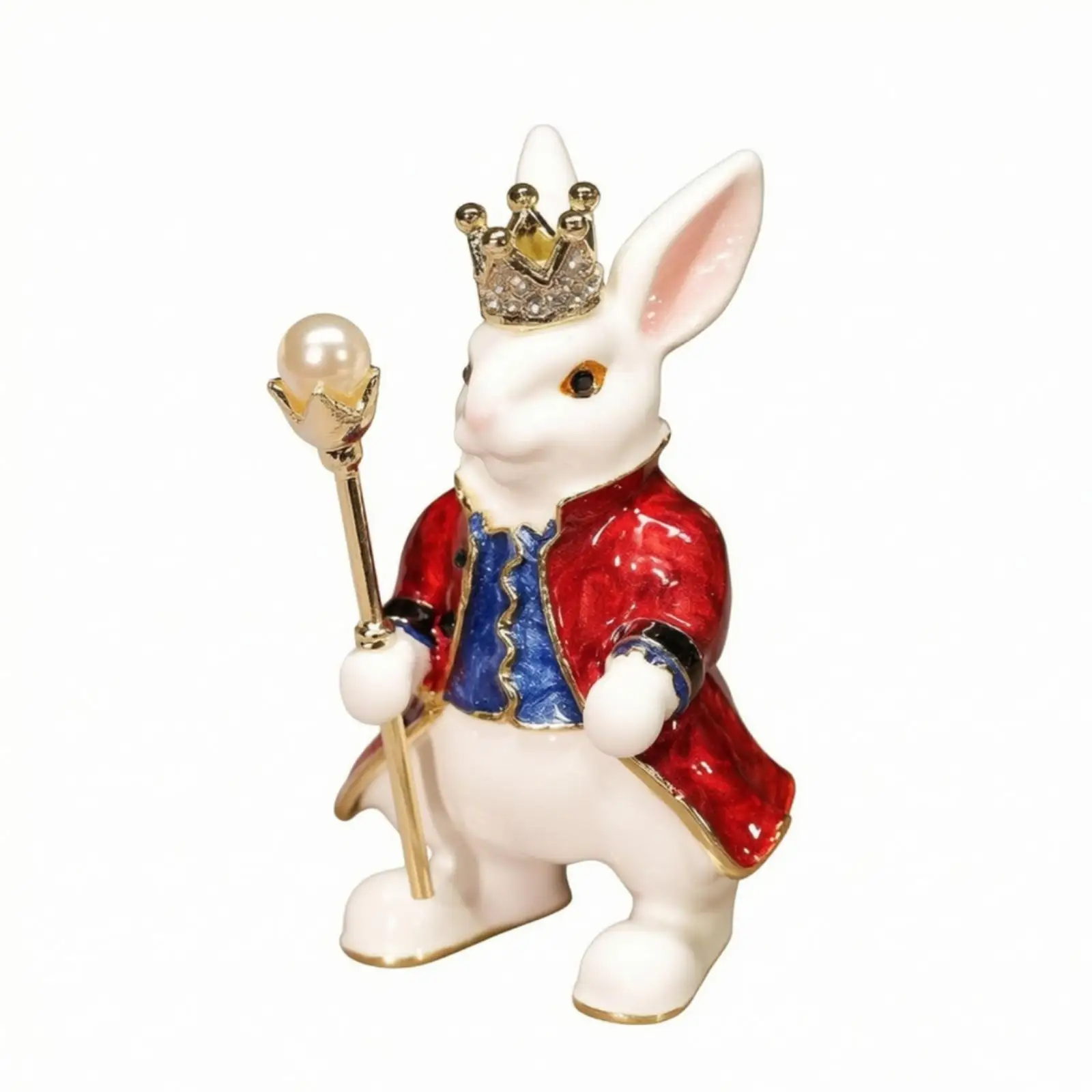 Rabbit Noble Figurine Hand-Painted Alloy Rabbit Figurine with Enamel Detailing Desktop Decoration Gold-Tone Regal