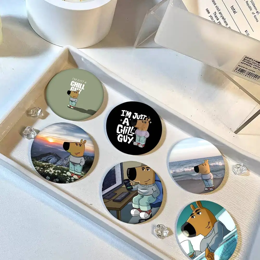 1pc Cartoon I'm Just A Chill Guy Cartoon Style Badge Brooches On Backpack Decoration Round Enamel Pins For Accessorys