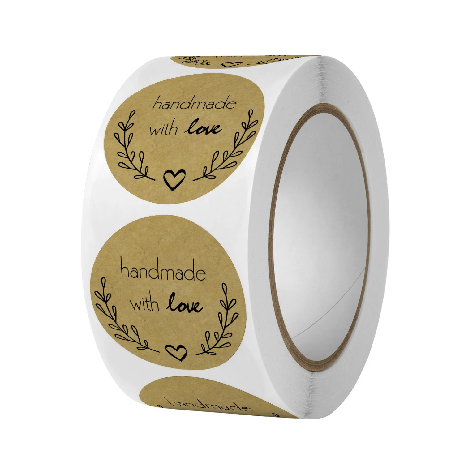 500pcs Handmade Kraft Paper Stickers - 3.81cm x 3.81cm Round Labels with 