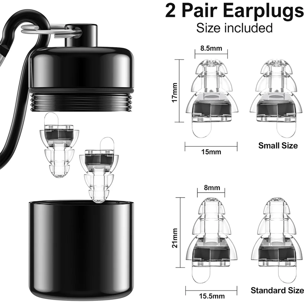 Tapones para los oídos de concierto de alta fidelidad para músicos, tapones para los oídos para reducción de ruido, Filtro avanzado de 24Db, 2 pares (negro)