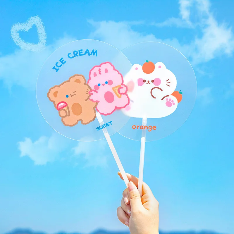 Hand Held Fan Plastic Transparent Cartoon Print Fan Lightweight(Color Randomly) Dailylife Colorful Portable Summer Gass