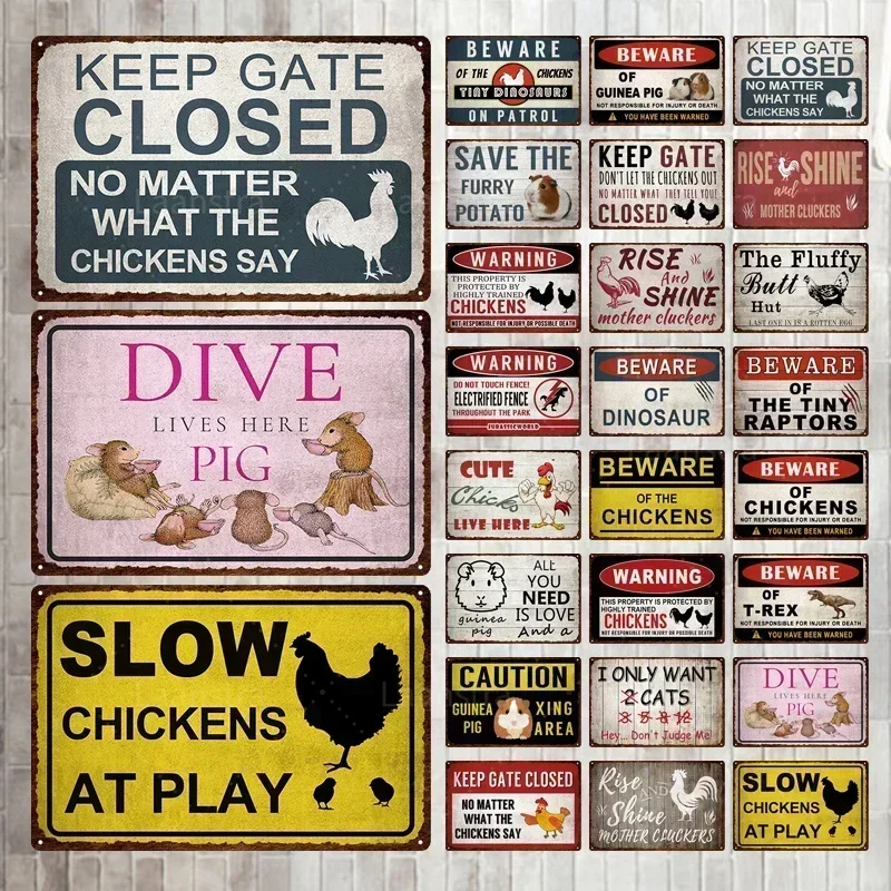 Señal Vintage de advertencia, divertido pájaro de proy, pollo, conejillo de indias, carteles de hojalata de Metal para patio, jardín, granja, decoración del hogar