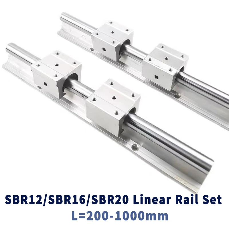 2PC SBR12 SBR16 SBR20 Linear Guide Rail 300 400 500 600 700 800 1000mm Fully Support Rail + 4PC SBR16/12/20UU Linear Beare Block