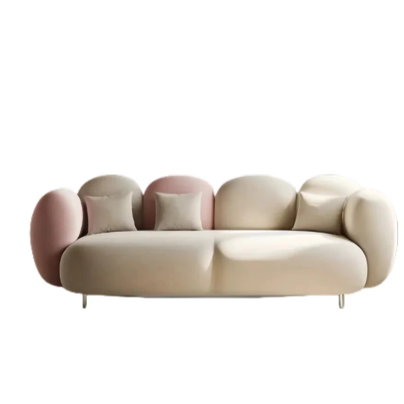 Compact Modern Cream Velvet 3 Person Minimalist Style Sofa